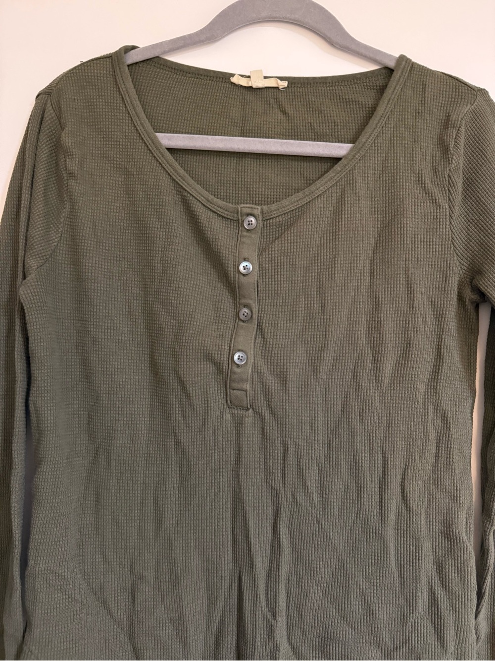 Madewell Waffle-Knit Scoopneck Henley Olive Green M - Picture 3 of 5